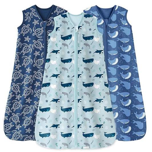 Baby Sleep Sack 12-18 Months 0.5 Tog Wearable Blanket Baby, 3 Pack 100% Cotton Lightweight Sleeping Sack with 2-Way Zipper for Infant Toddler Shark