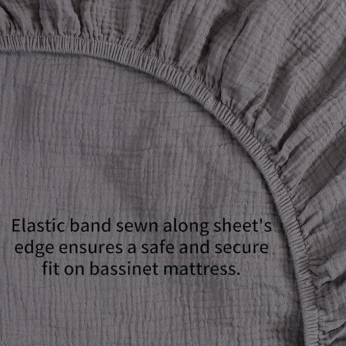 Onacosht Muslin Bassinet Sheets 33" x 19" Compatible with Mika Micky, KoolaBaby (3 in 1), BabyBond, HARPPA and RICUTON Bedside Bassinet, 2 Pack for Baby Boy and Girl, White and Grey