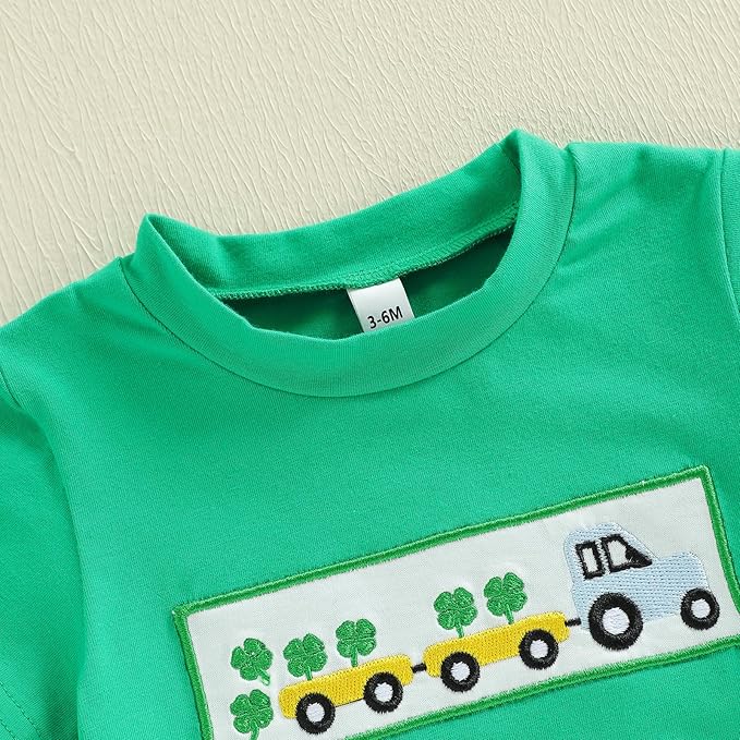 Baby Boy St Patricks Day Outfit Clover Embroidery Short Sleeve T-shirt Tops Shorts Set Toddler Spring Summer Clothes