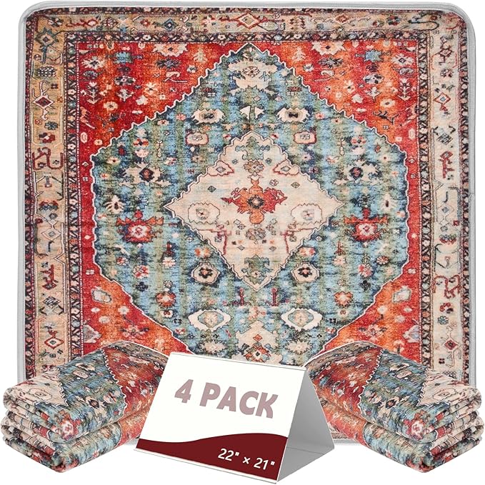 FUMMI 4 Pack Reusable Waterproof Incontinence Bed & Chair Pads, 22” x 21” Extra Heavy Absorbency, Soft Flannel Surface, Machine Washable for Dogs, Adults & Babies (Red, 22“ ×21”)