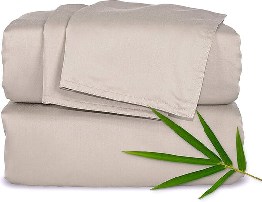 Pure Bamboo Short Queen Sheets for RV Camper (60"x75") - Genuine 100% Organic Viscose Derived from Bamboo Bed Sheet Set, Soft & Cooling, 2 Year Quality Promise (Short Queen, Sand)