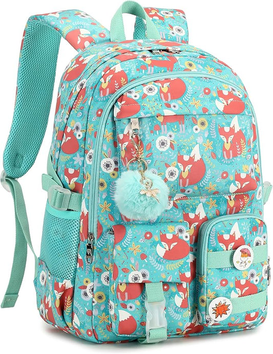 KIDNUO Girls Backpack,15.6 Inch Laptop School Bag Large Primary Elementary Middle College Bookbags Kids Backpacks for Teens Girl Women Students Anti Theft Travel Daypack (Green)