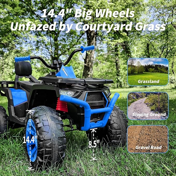 Kids ATV 4 Wheeler, 24V 4WD Electric ATV Ride On Toy for Big Kid w/ 2-Seater, 4x200W Motor, 5.6Mph Max Speed - Blue