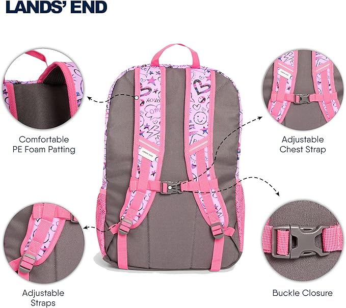 Lands' End Unisex Kids Large ClassMate Lightweight Durable Elementary School Backpack, Fuchsia Pink