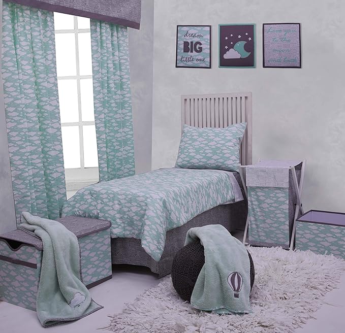 Bacati Clouds in The City 4 Pc Toddler Bedding Set, Mint/Grey