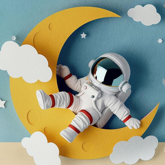Framed Space Astronaut Cool Wall Art for Nursery Decor, 4 Piece Modern Space Themed Canvas Prints Artwork for Walls, Rocket Pictures for Bedroom, Kids Room, Baby Room, Boys Room, Bathroom Wall Decor