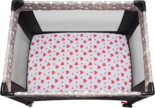 Pack and Play Sheets Fitted, 2 Pack Pack n Play Sheets for Graco Pack n Play Mattress, Unisex Playard Sheets for Boys Girls (Love & Pink, 38 X 26 Inch)