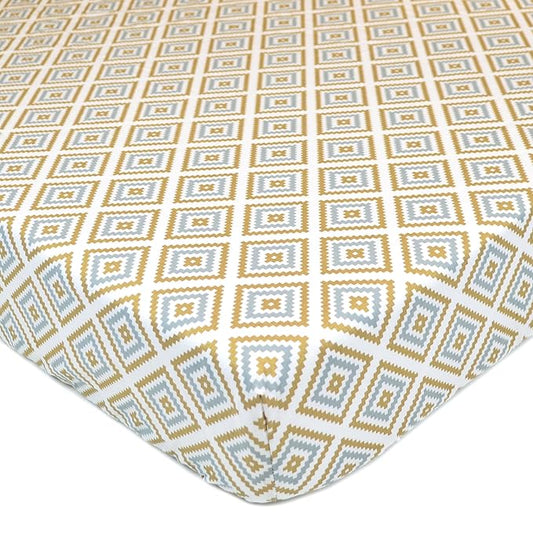 American Baby Company 100% Natural Cotton Percale Fitted Crib Sheet for Standard Crib and Toddler Mattresses, Sparkle Gold/Grey Kilim, Soft Breathable, for Boys and Girls