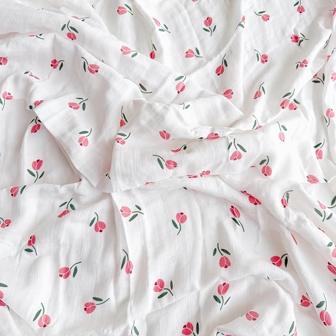 Ali+Oli Muslin Swaddle Blanket for Baby (Tulip) Large 47" x 47" Soft Rayon Made from Bamboo & Organic Cotton, Machine Washable Receiving Blanket Wrap for Newborn to Toddler