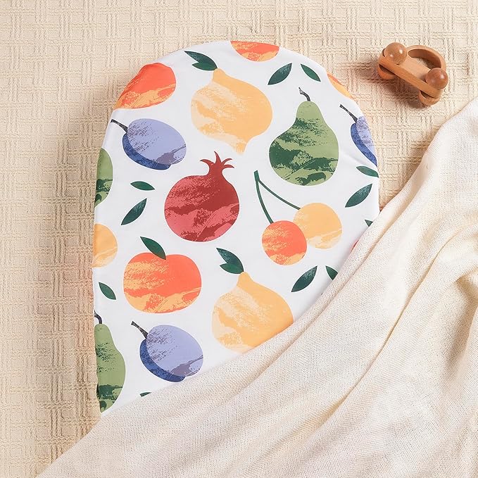 TILLYOU Baby Bassinet Sheets for Girls Boys, Fit for Hourglass Oval Rectangle Bassinet Mattress Sheets, 33”X16”, 2 Pack Fruit Shadow & orangish