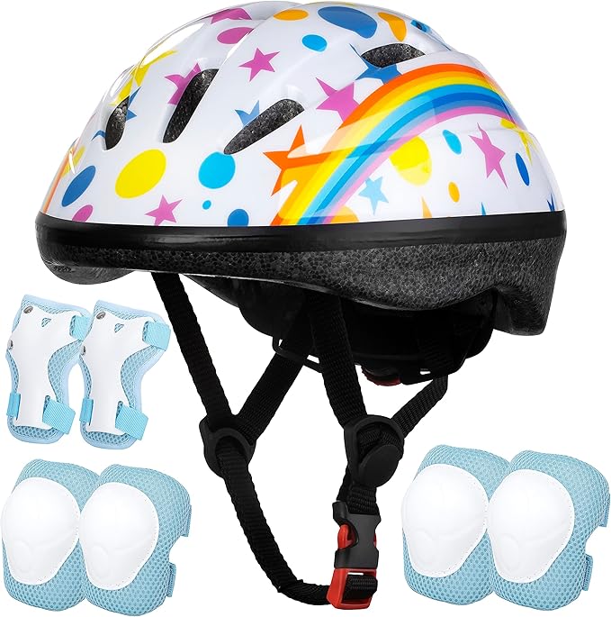 Kids Helmet Adjustable for Kids Ages 3-8 Years Old Boys Girls, Toddler Helmet with Protective Sports Gear Set Knee Elbow Pads Wrist Guards for Cycling Skateboard Scooter