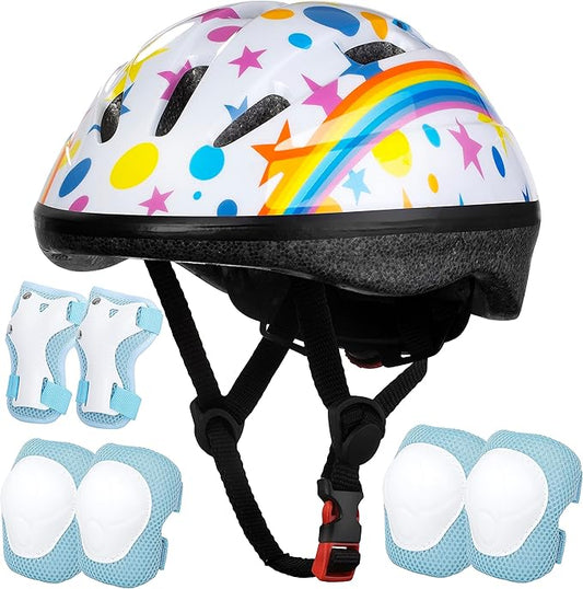 Kids Helmet Adjustable for Kids Ages 3-8 Years Old Boys Girls, Toddler Helmet with Protective Sports Gear Set Knee Elbow Pads Wrist Guards for Cycling Skateboard Scooter