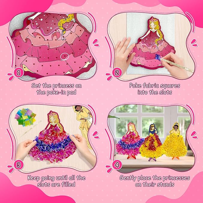 ZUNIRA Poke-in Kits Dream Princess, Mess-Free Creative Activity for Girls & Boys, Great for Pretend Play, DIY Art Craft Set, Christmas Gifts for Kids Ages 3, 4, 5, 6, 7, 8, 9
