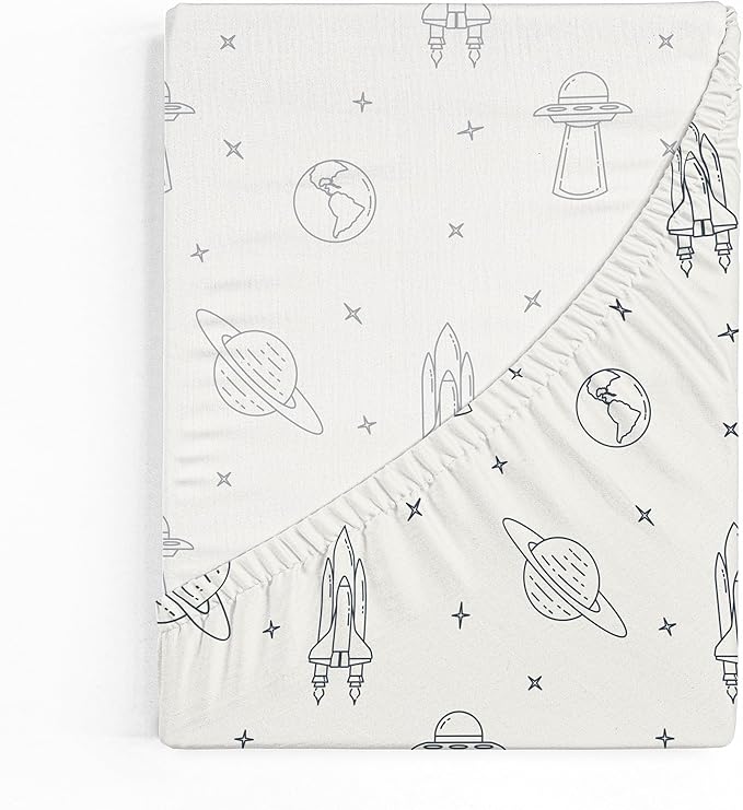 Makemake Organics GOTS Certified Organic Cotton Fitted Crib Sheet Soft Breathable (28"x52", Astronaut Blue)