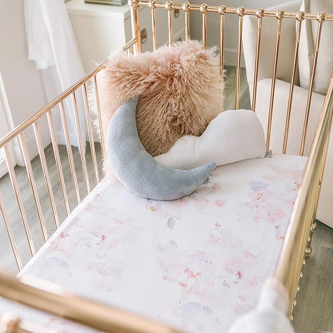 Oilo Crib Sheet, Breathable, Fitted, Turkish Cotton Jersey, 300 Thread Count, Machine Washable, Fits Standard Crib (28" x 52" x 6"), Toddler Bedding, Girl, Boy, & Neutral Nursery Design, Prim Floral
