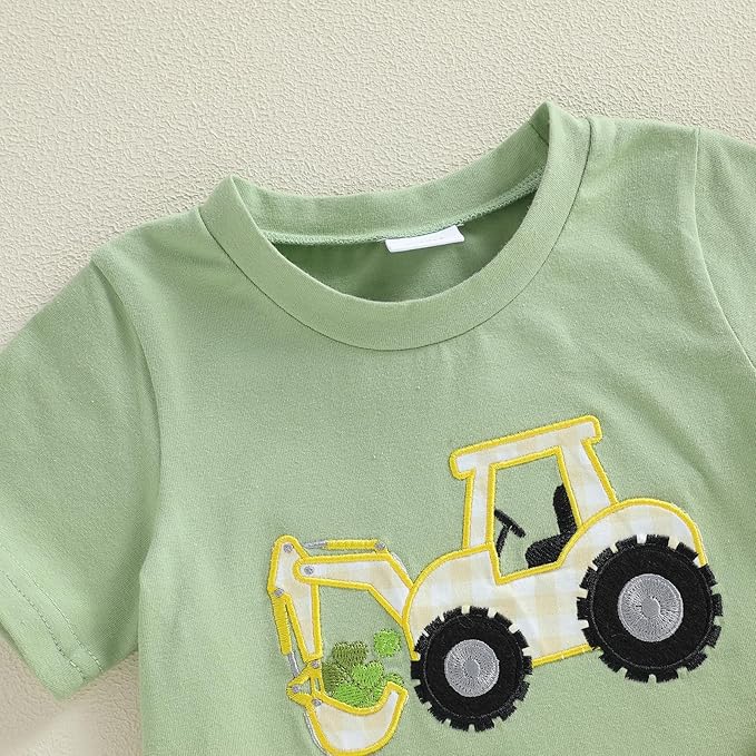 Baby Boy St Patricks Day Outfit Clover Embroidery Short Sleeve T-shirt Tops Shorts Set Toddler Spring Summer Clothes