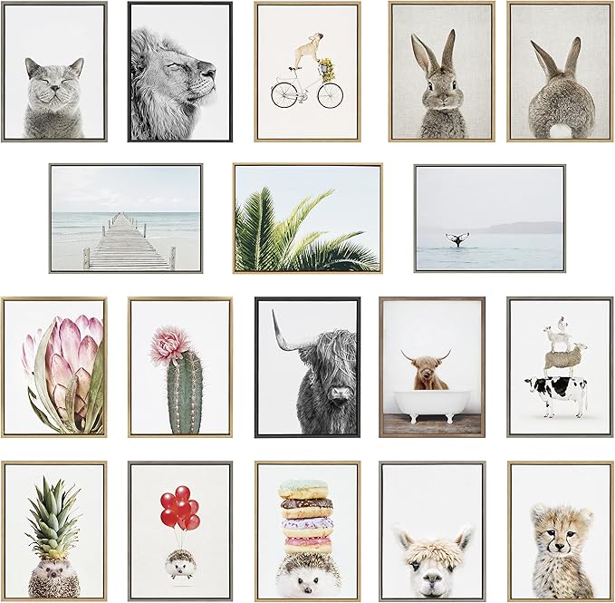 Kate and Laurel Sylvie Baby Polar Bear, Baby Panda Bear and Baby Koala Bear Framed Canvas Wall Art Set by Amy Peterson Art Studio, 3 Piece Set 18x24 Natural, Baby Animal Wall Art Décor Set