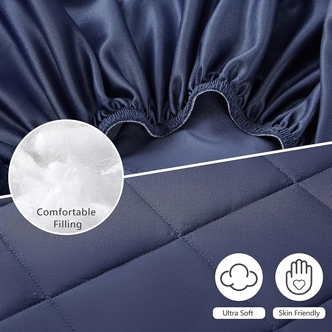 TILLYOU Pack and Play Sheets for Toddler Mattress, Mini Crib Sheets Fitted Up to 3" Deep, Breathable and Soft fit 39"x27", Navy