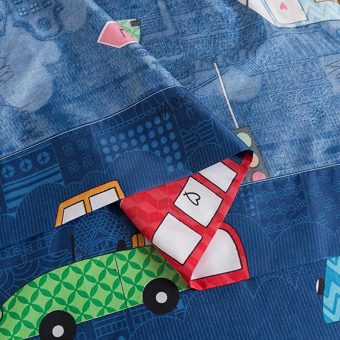 Caressma Twin Size 5 Pieces Comforter Set Bed-in-a-Bag,Soft Fabric Print Cars,Buses & Traffic Lights.Includes Comforter, Fitted Sheet, Flat Sheet, Pillow Case & Pillow Shame for Kids