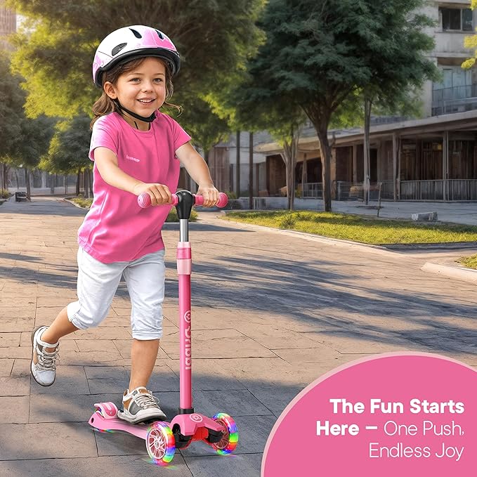 Dribbl 3-Wheel Kids Scooter - Lean-to-Steer Technology, Adjustable Height Handlebar, Wide Anti-Slip Deck, Scooter for Boys & Girls Ages 3+, Child Safety Approved, Support Riders Up to 165 lbs, Pink