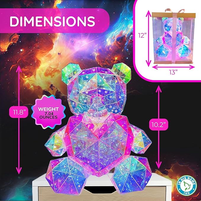 IN HIS NAME LED Teddy Bear Night Light - Colorful LED Light Up Bear with Pink Heart for Kids Room - Premium Bedside Lamp Nursery Decor & Cute Light for Kids - Unique Nursery Lighted Gifts Spring Decor