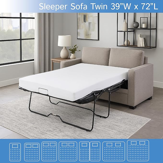 Sleeper Sofa Twin Size Mattress Protector 39" Wx72 Lx5 D - Waterproof Zippered Encasement Premium Quality Bed Cover Protects Against Dust, Allergies White