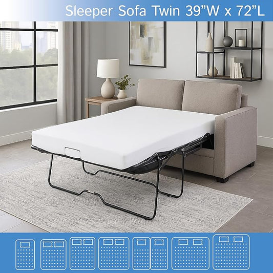 Sleeper Sofa Twin Size Mattress Protector 39" Wx72 Lx5 D - Waterproof Zippered Encasement Premium Quality Bed Cover Protects Against Dust, Allergies White