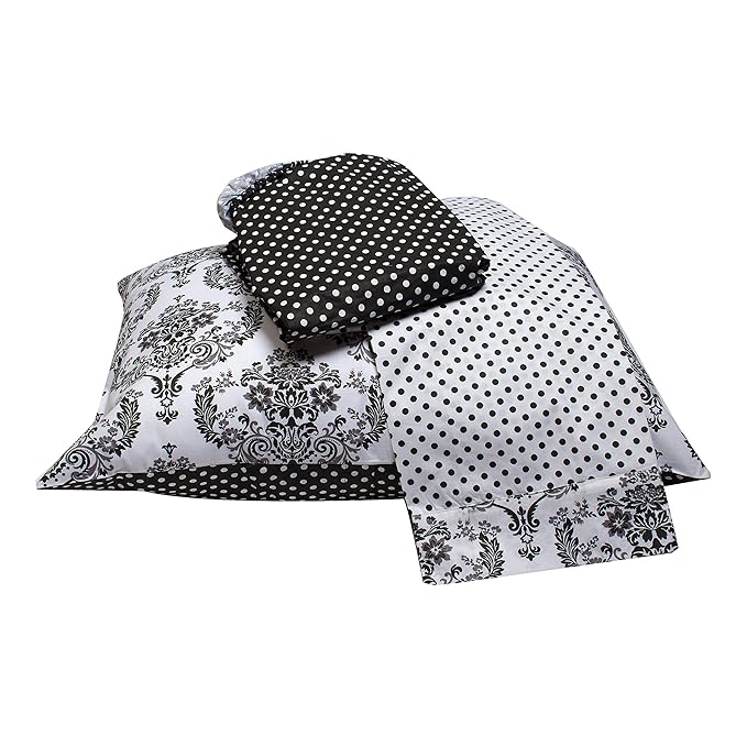 Bacati - Classic Damask Black/White 4 Pc Neutral dler Bedding Set 100 Percent Cotton Includes Reversible Comforter, Fitted Sheet, Top Sheet, and Pillow Case for Boys/Girls