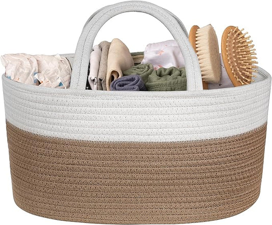 Natemia Diaper Caddy Organizer - Portable Rope Handles & 3 Compartments for Baby Items - Storage Basket for Newborn Essentials - Fits Spectra Breast Pump & Accessories - Registry Must Have (Beige)