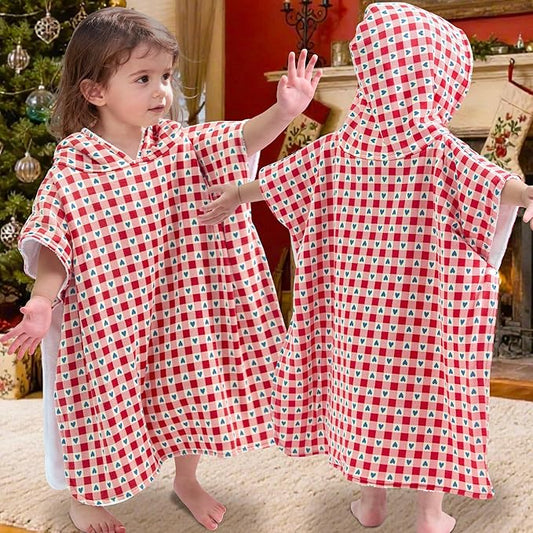 VOOVA & MOVAS Double-Layered Baby Hooded Bath Towel Poncho (2-4 Years, 20x21 Inches) | Ultra Soft & Absorbent Cotton | Thick Toddler Towel for Swimming, Beach, Shower & Winter, Heart