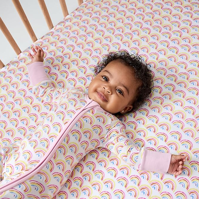 Little Sleepies Baby Crib Sheets, Buttery Soft Viscose from Bamboo Crib Sheets for Boys & Girls, Toddler Bed Sheet, Standard Crib Mattress Sheet, Super Stretchy & Elasticized (Pastel Rainbows)