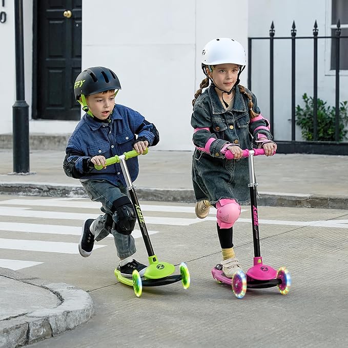 ZIFFY Multicolor 3 Wheel Scooter for Kids 3-5, Toddler Kick Scooters with LED Light-Up Wheels for Boys and Girls, 5 Adjustable Height and Lean-to-Steer Design, Support up to 110 lbs by JOVA