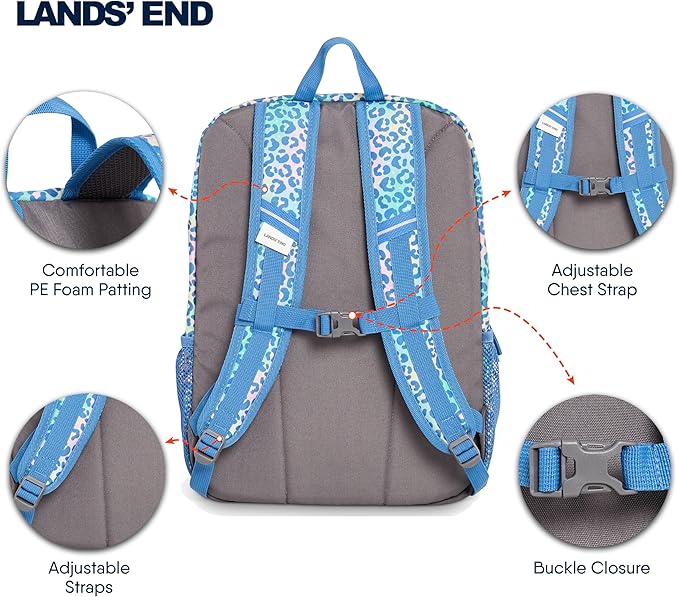 Lands' End Unisex Kids Medium ClassMate Lightweight Durable Elementary School Backpack, Sky Blue