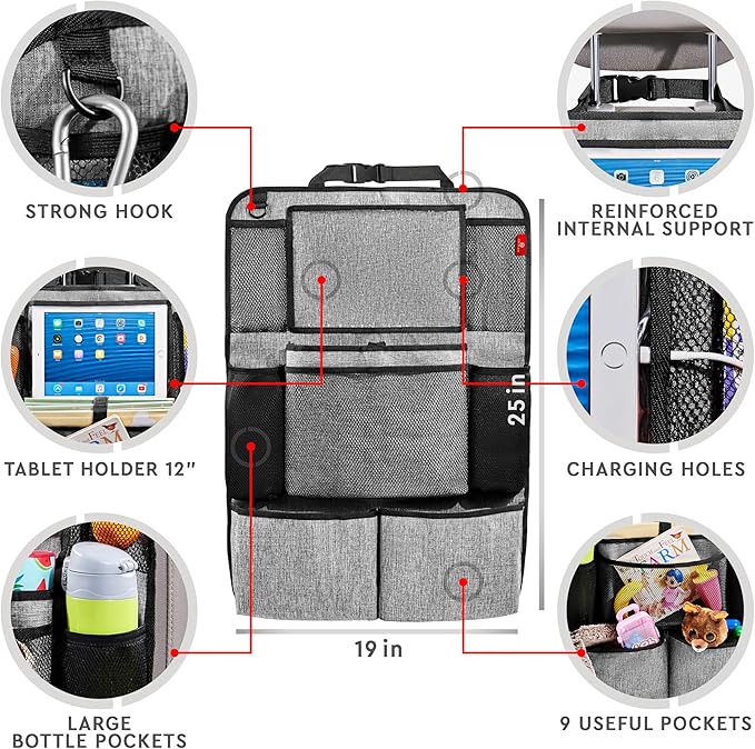 Helteko Backseat Car Organizer, Kick Mats Back Seat Protector with Touch Screen Tablet Holder, Organizer for Kids, Travel Accessories, Mat 9 Storage Pockets 2 Pack