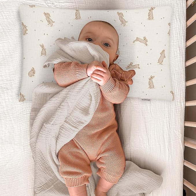 Toddler Pillowcases for 13"x18" Pillow 2 Pack, Muslin Small Toddler Baby Kids Travel Pillow Covers for Boys Girls with Envelope Closure (Rabbit B & Beige, 13 x 18 Inch)