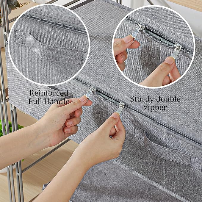ENUMAIL Underbed Storage Box, Foldable Bed Sheet Organizer, Cube Bags Container with Lid for Organizing Clothes, Blankets, Comforter, 23.6x11.8x5.9in, Grey, 2 Pack