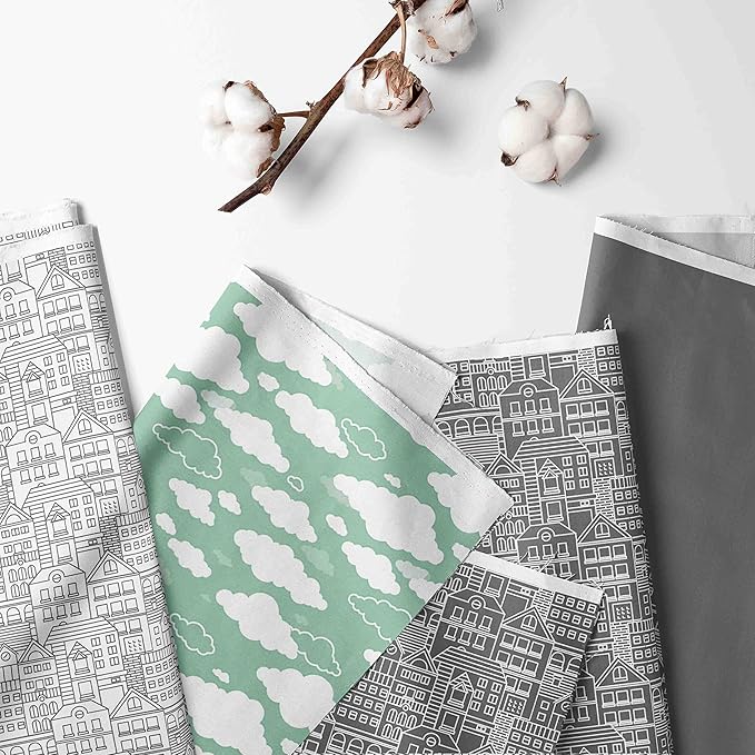 Bacati Clouds in The City 4 Pc Toddler Bedding Set, Mint/Grey