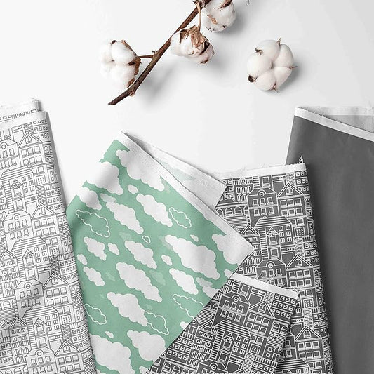 Bacati Clouds in The City 4 Pc Toddler Bedding Set, Mint/Grey