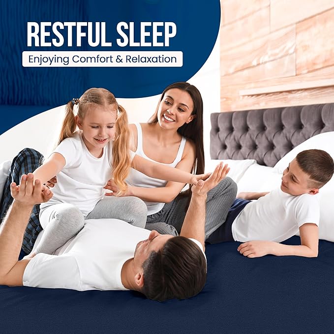 Utopia Bedding Waterproof Mattress Protector Queen Size, Premium 200 GSM Terry Mattress Cover, Soft & Breathable Bed Cover, Fitted Sheet Style with Stretchable Deep Pockets 17" (Navy Blue)