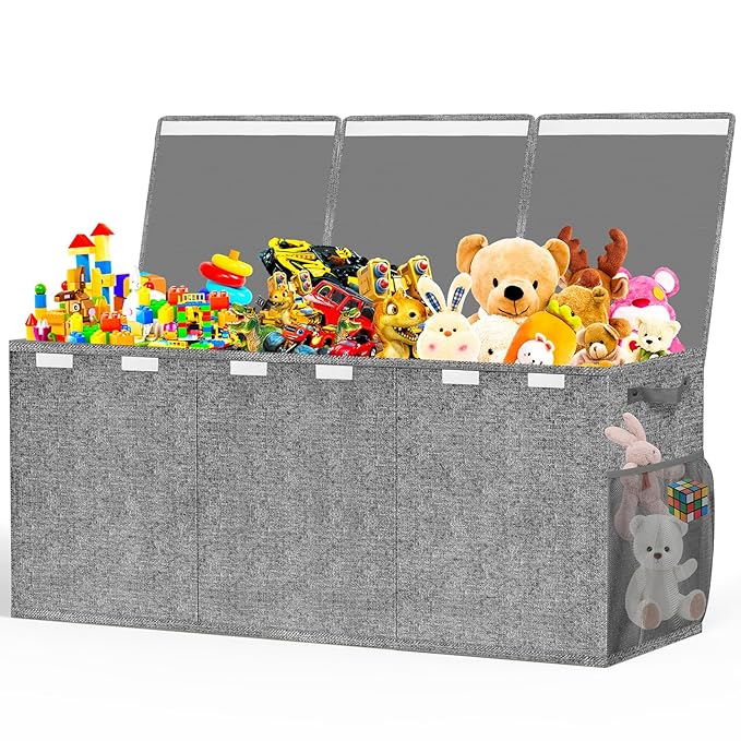 Beadsky Extra Large Toy Box, Toys Chest for Toddlers with Lids, Collapsible Toy Storage Organizer, Kids Bin Boxes Storage Basket for Boys, Girls, Nursery, Living Room, Playroom, 40"x14"x16", Gray