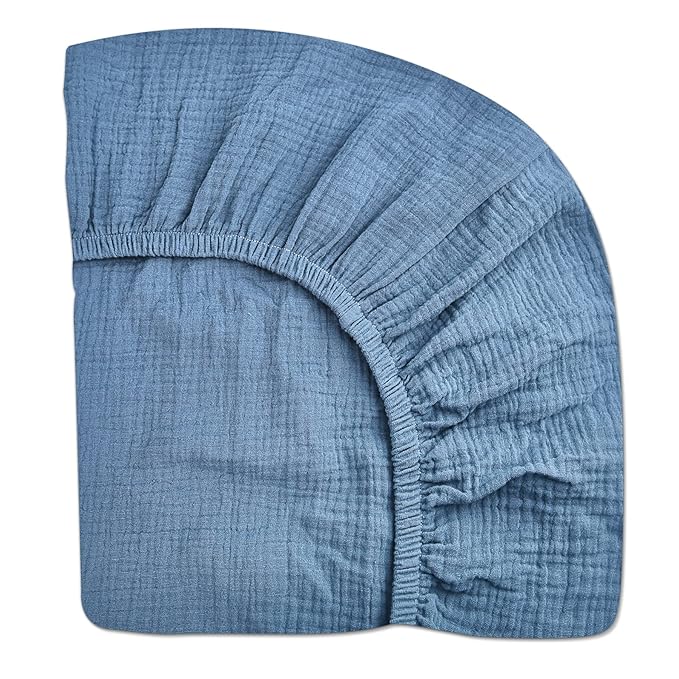Crib Sheets for Boys Girl, Fitted Baby Toddler Bed Sheets 28" x 52", Neutral Muslin Cotton Crib Mattress Bedding Soft and Breathable Comfort (Blue)