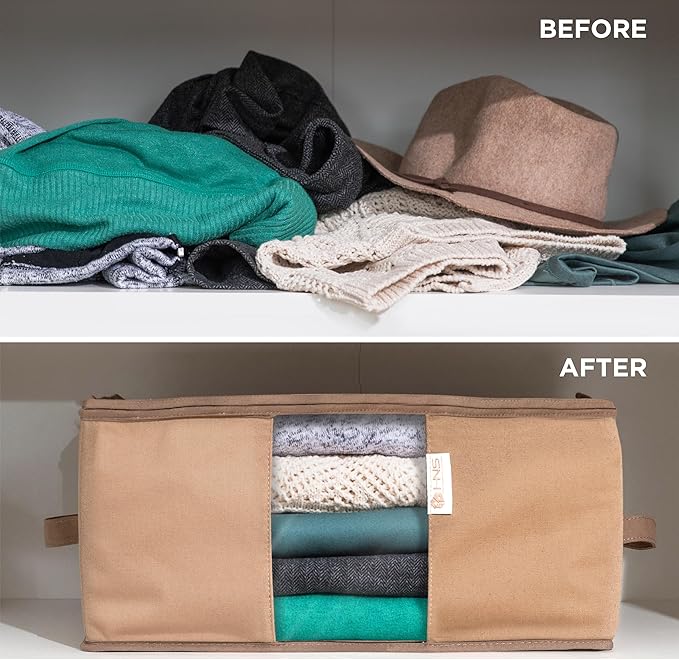 Cedar Clothes Storage Bag Organizer – Protects from Moths, Moisture, Dirt & Dust – Set of 2 Underbed Storage Bags for Clothes, Cashmere Sweaters, Bedding & More - Underbed Storage - Beige