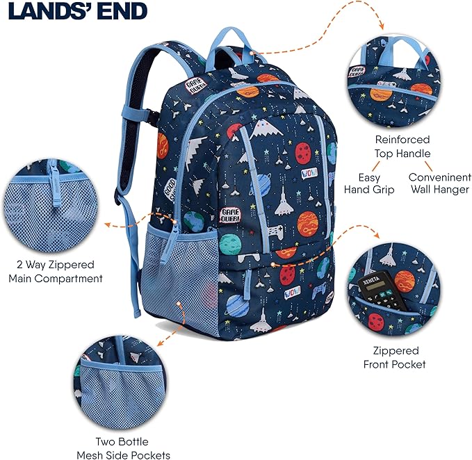 Lands' End Unisex Kids Medium ClassMate Lightweight Durable Elementary School Backpack, Chambray