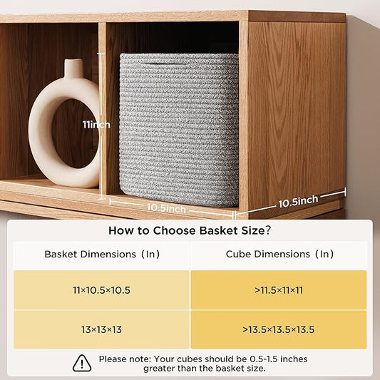 joybest 11inch Cube Storage Bins Set of 4, Cotton Rope Woven Organizer Basket for Shelves, Cube Bin Square Shelves Organizer Closet Storage, Nursery, Toy Organization, Gray