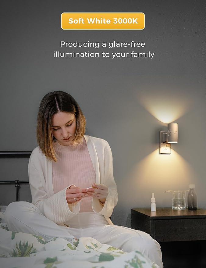 L LOHAS LED 4X Night Light Plug in, LOHAS Modern Night Light with Light Sensor, 0-100LM, Soft White 3000K, Dimmable Night Lights with White Shade for Hallway Bedroom Stairway