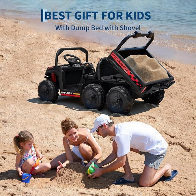 24V 4WD Electric Ride-on Dump Truck for Kids, 2-Seater with Parental Remote Control, 3 Speeds, All-Terrain Off-Road Toy Car for Boys Girls,Black