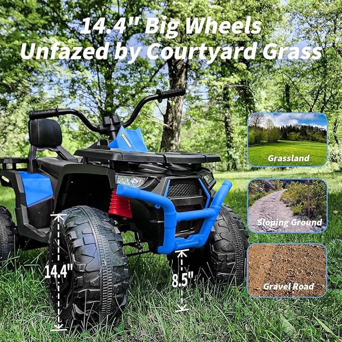 Kids ATV 4 Wheeler, 24V Ride On Toys Car for Big Kids with 400W Motor, 2 Seater - Navy Blue
