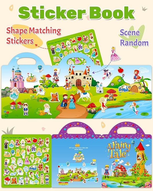 Benresive Reusable Sticker Books for Toddlers, Fun Travel Stickers for Kids, Toddler Sticker Book, Crafts Activities for Toddlers, 3 and Up Birthady Gifts - Fairy