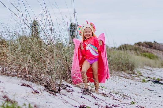 Hooded Baby Towel for Kids 2-8 | Large 100% Cotton Baby Towel for Girls | Cute Butterfly Bath Towels for Babies and Toddlers in Hot Pink and Yellow