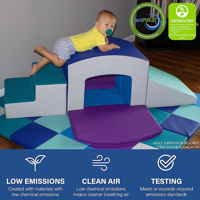 Factory Direct Partners 12825-NVPB SoftScape Playtime Grow-n-Learn Tunnel Climber Plus Pads for Toddlers and Kids(3-Piece) - Navy/Powder Blue, 12825-NVPB